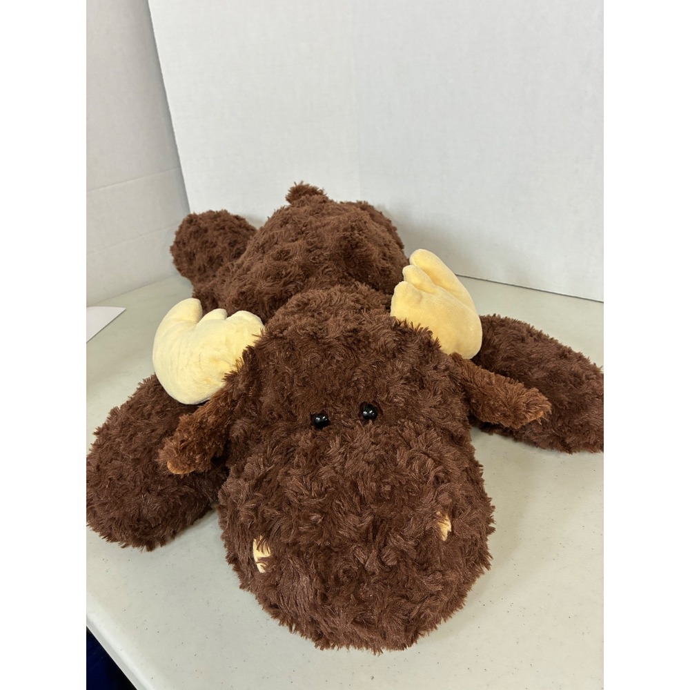 This & That International Large Brown Shaggy Moose Plush Lay Flat Stuffed Animal